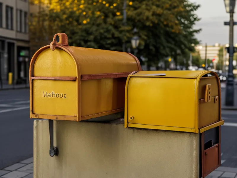Ein dicker Briefumschlag mit SBF-Prüfungsunterlagen vor einem gelben Briefkasten in Köln