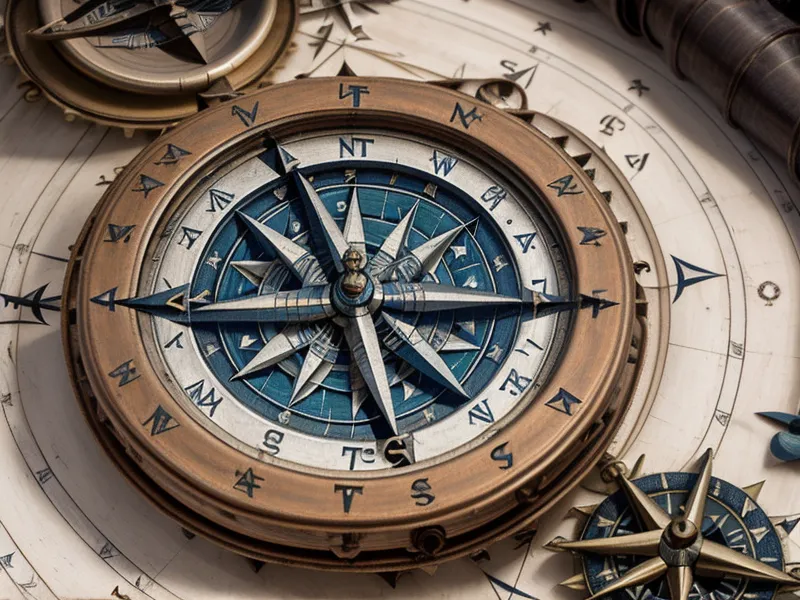 Nahaufnahme einer Kompassrose auf einer Seekarte mit Navigationsbesteck